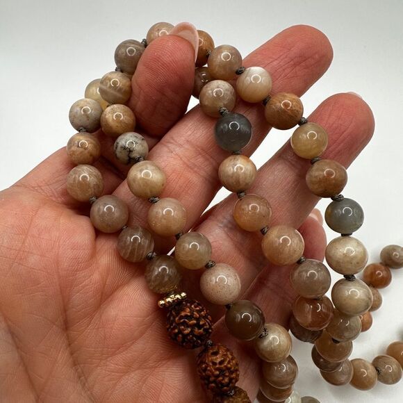 39" of solid peach moonstone, and Rudraksha Mala beaded necklace! - Picture 10 of 15